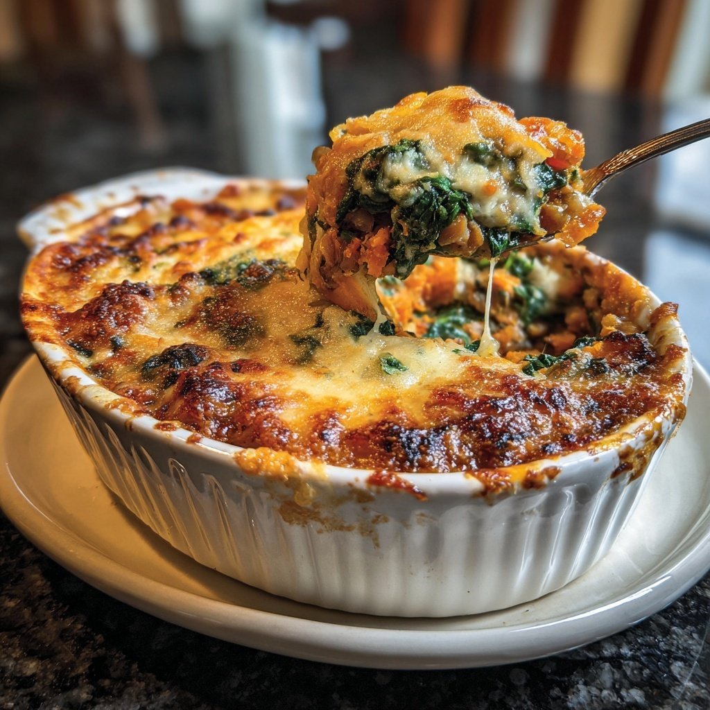 Sweet Potato Spinach Lentil Bake